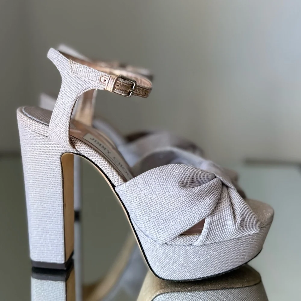 EUC JIMMY CHOO Heloise 120MM Glitter Platform Sandals Macaron 36.5 $1,025 - Picture 8 of 13